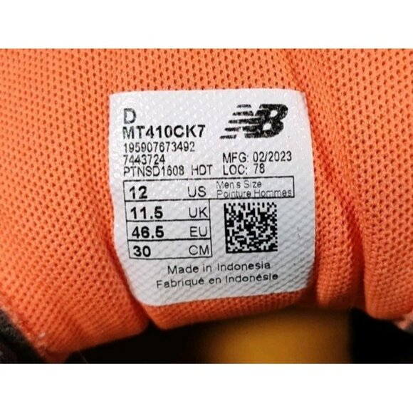 New Balance 410 V7 Trail Running Shoes Mens 12 D Black Orange MT410CK7 main image 5